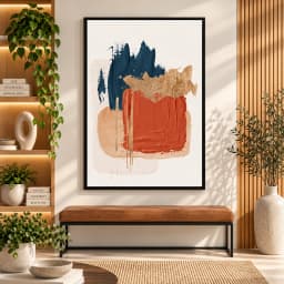 Quadro Decorativo Abstrato Fluxo Dourado III – Azul Marinho e Terracota - Arte Contemporânea