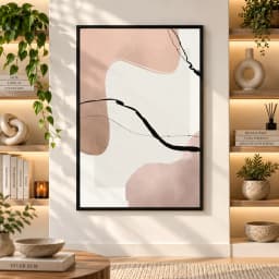 Quadro Decorativo Abstrato Rosa Nude – Linhas Orgânicas - Arte Minimalista
