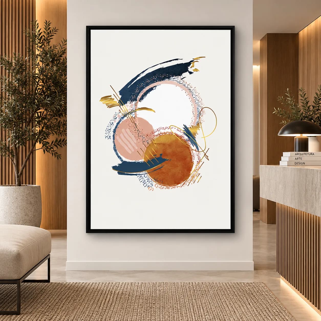 Quadro Decorativo Formas Abstratas 02 – Círculos e Pinceladas Arte Moderna