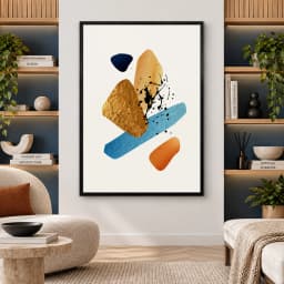 Quadro Decorativo Formas Abstratas – Tinta Preta e Detalhe Dourado Arte Moderna