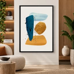 Quadro Decorativo Formas Abstratas 02 – Tinta Preta e Detalhe Dourado Arte Moderna
