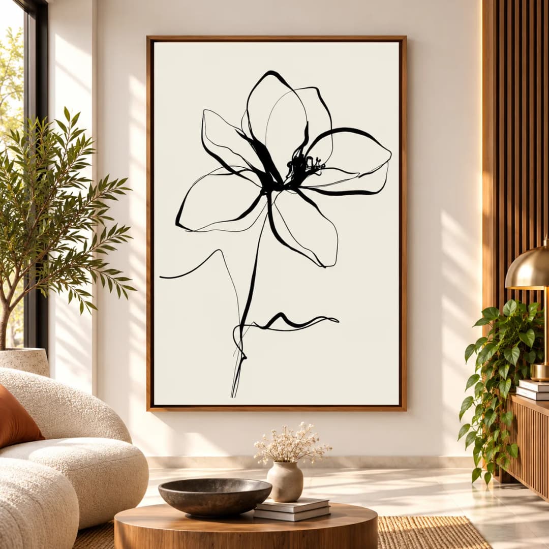 Quadro Decorativo Flor em Traços – Line Art Floral Minimalista