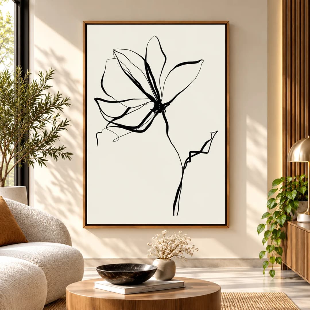 Quadro Decorativo Flor em Linha – Line Art Botânico Minimalista