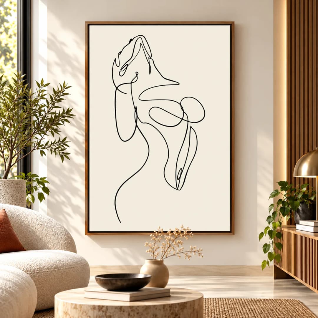 Quadro Decorativo Corpo Feminino em Linha Contínua – Line Art Minimalista