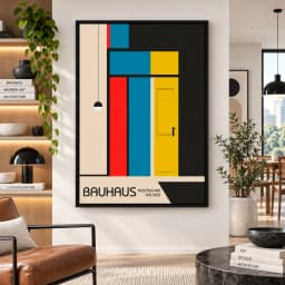 Quadro Decorativo Bauhaus 1923 | Arte Geométrica com Portas Coloridas