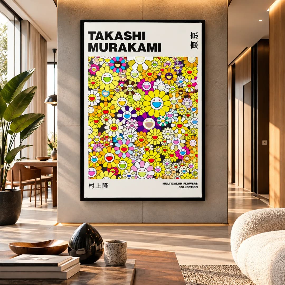 Quadro Decorativo Takashi Murakami Multicolor Flores Amarelos