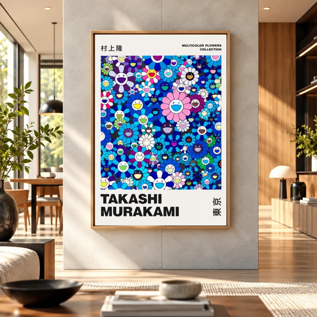 Quadro Decorativo Takashi Murakami – Multicolor Flowers Collection Azul