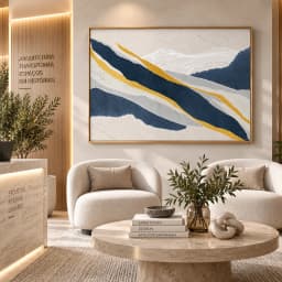 Quadro Decorativo Entre Montanhas – Arte Abstrata Azul e Dourado