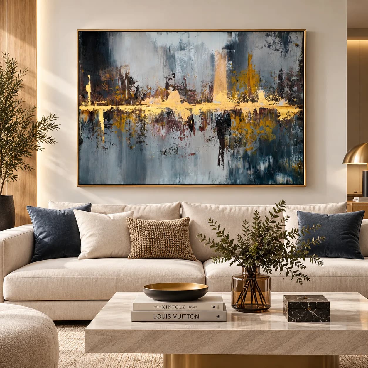 Quadro Decorativo Horizonte Dourado – Arte Abstrata Contemporânea