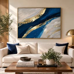 Quadro Decorativo Fluxo Dourado – Arte Abstrata Azul e Dourado