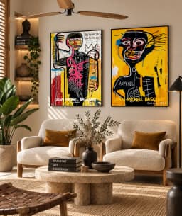 Kit Duo Quadros Decorativos Jean-Michel Basquiat Cabeza e Versus Medici Arte Grafite