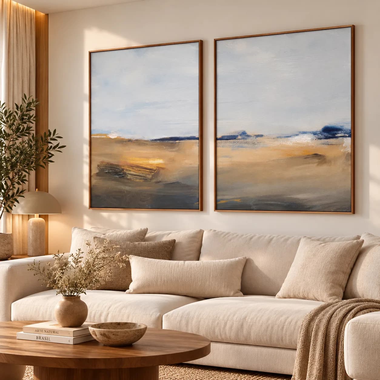 Kit Duo Quadros Decorativos Entre Areia e Céu – Paisagem Abstrata