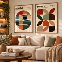 Kit Duo Quadros Decorativos Bauhaus – Arte Geométrica Vintage