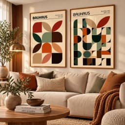 Kit Duo Quadros Decorativos Bauhaus – Formas e Cores Modernistas