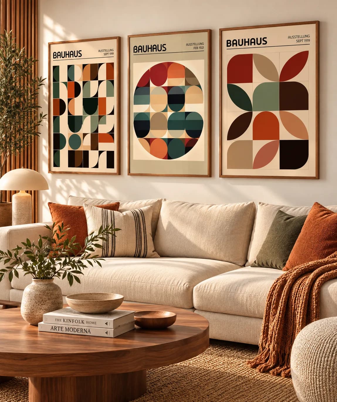 Kit Trio Quadros Decorativos Bauhaus – Geometria Modernista