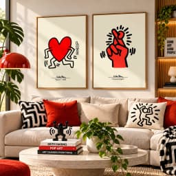 Kit Duo Quadros Decorativos Keith Haring – Heart & Crossed Fingers | Pop Art
