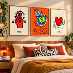 Kit Trio Quadros Decorativos Keith Haring | Heart, Crossed Fingers & Untitled 1986