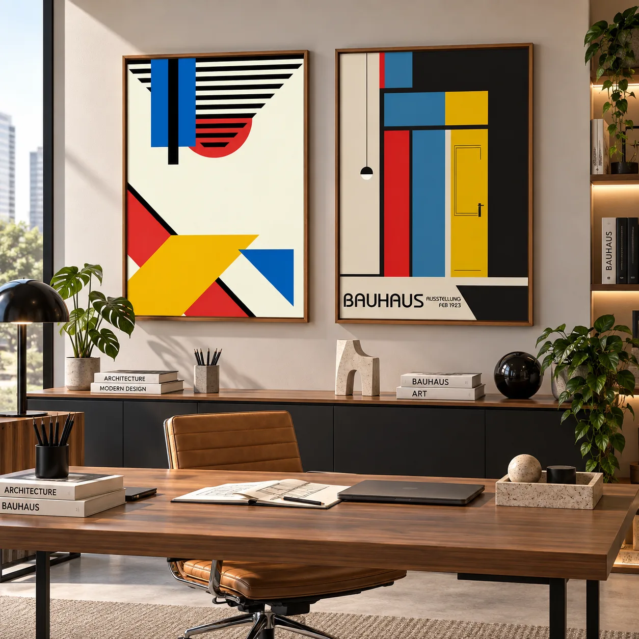 Kit Duo Quadros Decorativos Bauhaus Geométrico | Arte Abstrata e Design Modernista