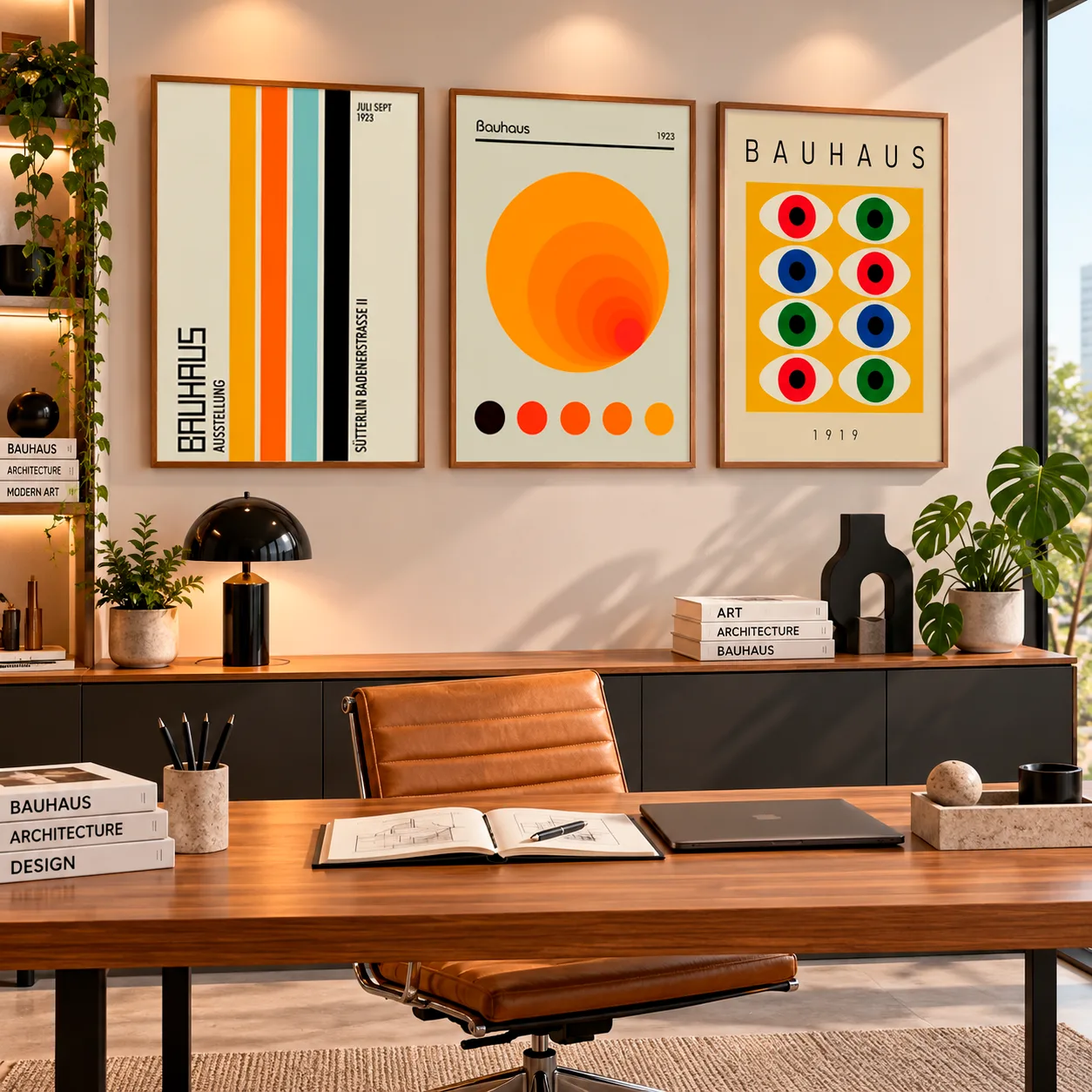 Kit Trio Quadros Decorativos Bauhaus 1919 e 1923 | Arte Geométrica e Design Modernista