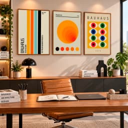 Kit Trio Quadros Decorativos Bauhaus 1919 e 1923 | Arte Geométrica e Design Modernista