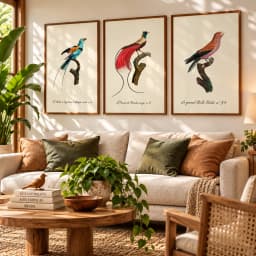 Kit Trio Quadros Decorativos Aves Exóticas | Ilustrações Ornitológicas Vintage – Jacques Barraband