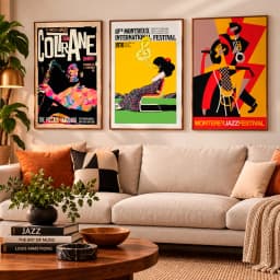Kit Trio Quadros Decorativos Jazz Vintage – John Coltrane, Montreux e Monterey