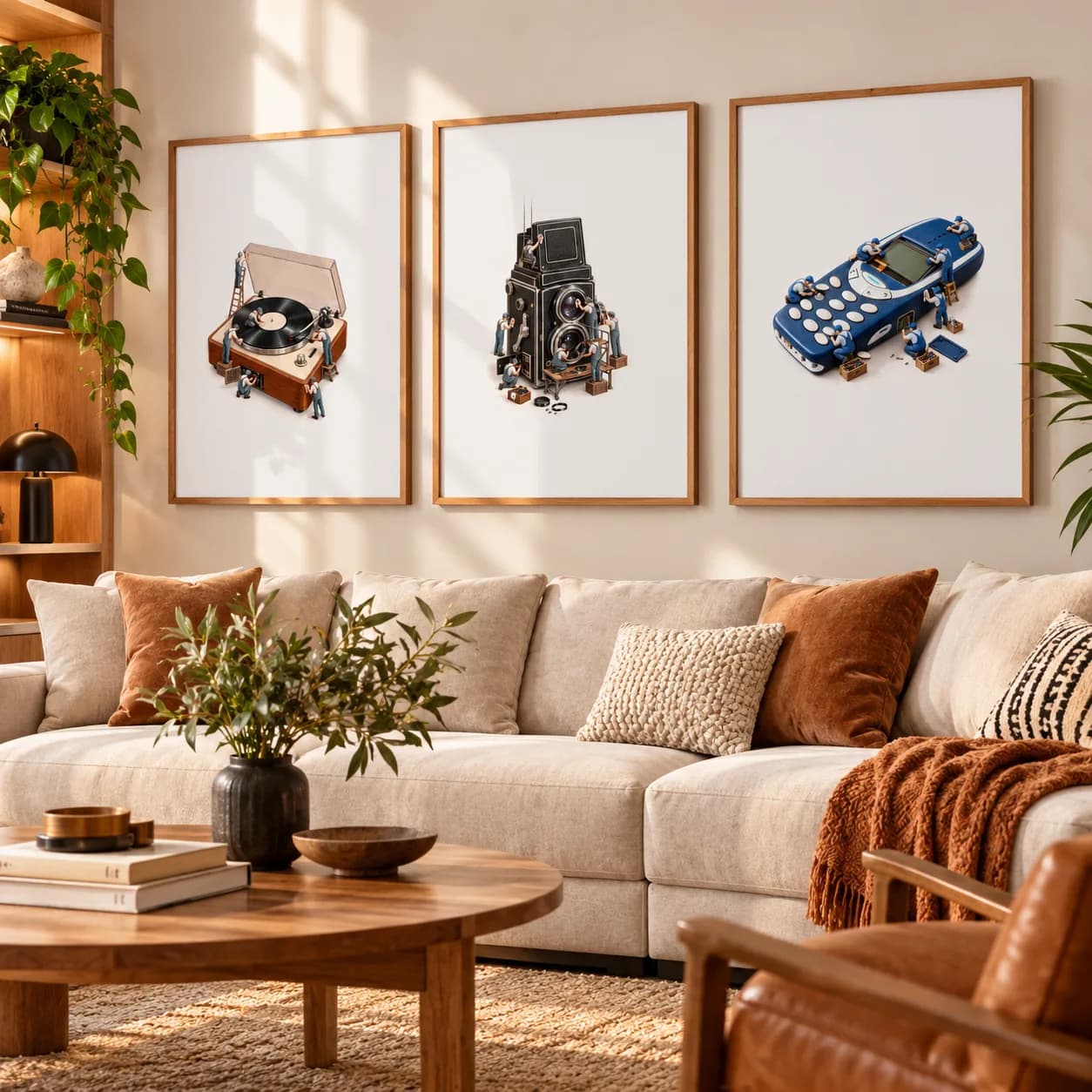 Kit Trio de Quadros Decorativos Mini Trabalhadores – Tecnologia Vintage