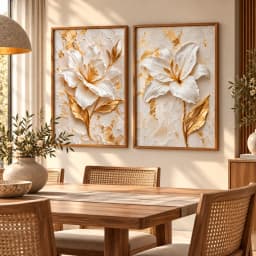 Kit Duo Quadros Decorativos Florescer em Ouro – Arte Floral em Relevo
