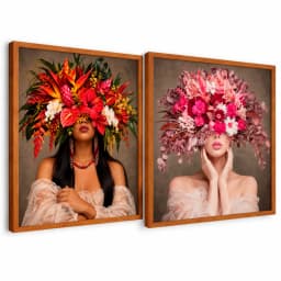 Kit Duo Quadros Decorativos Véu de Flores e Filha da Floresta