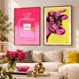Kit Duo Quadros Decorativos Andy Warhol Chanel Nº5 e Cow