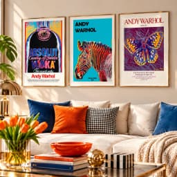 Kit Trio Quadros Decorativos Andy Warhol Absolut Vodka, Grevy’s Zebra e Butterfly