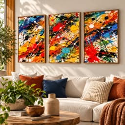 Kit Trio Quadros Decorativos Abstratos Explosão de Cores