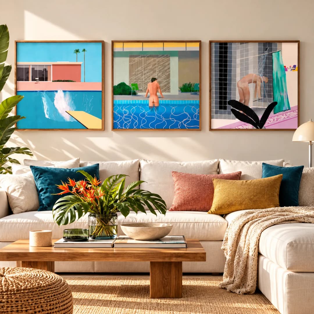 Kit Trio Quadros Decorativos David Hockney – Pool, Peter & Shower