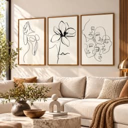 Kit Trio Quadros Decorativos Line Art – Corpo, Flor e Faces