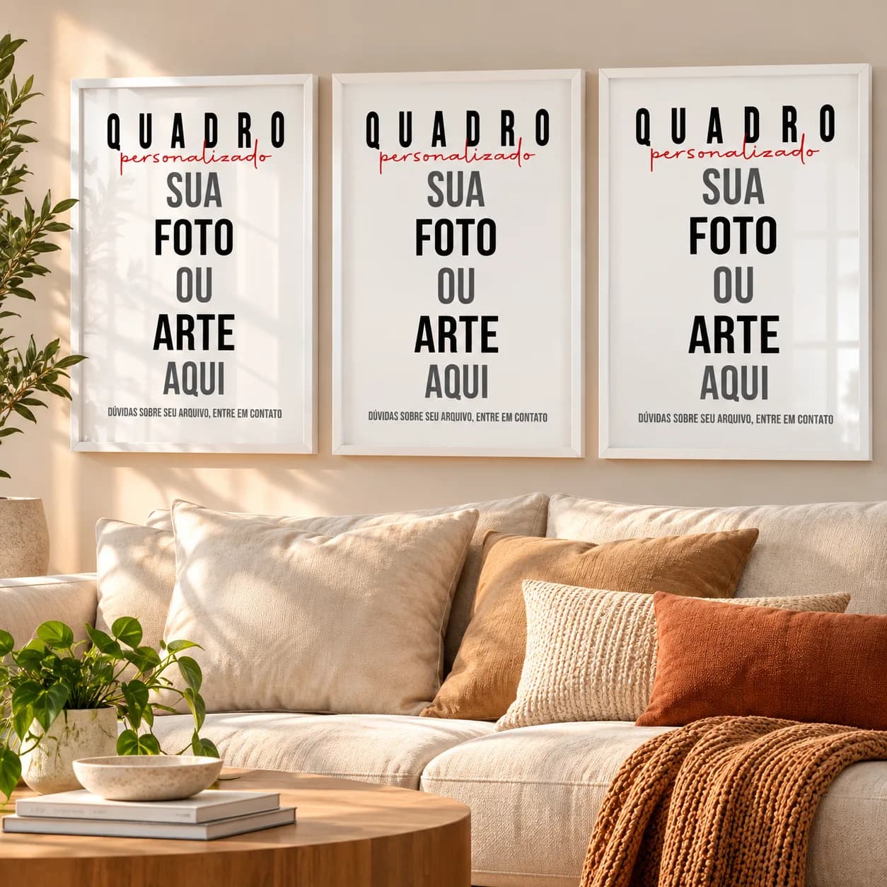 Kit Trio de Quadros Decorativos Personalizados com Sua Foto ou Arte
