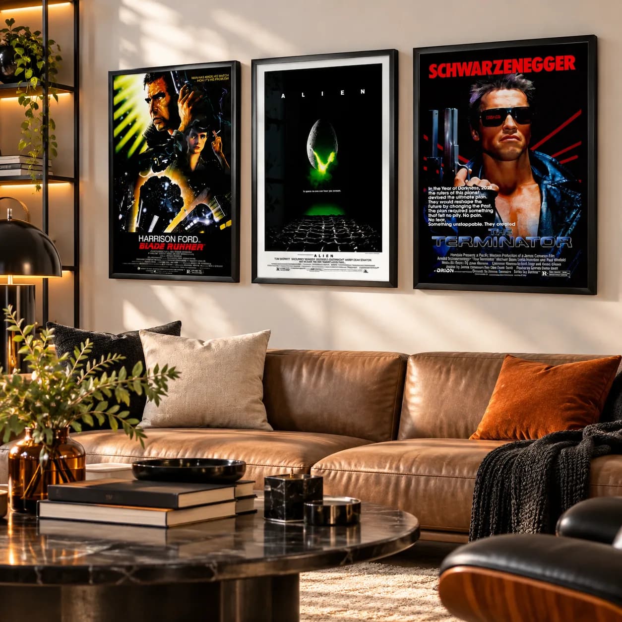 Kit Trio Quadros Decorativos Ficção Científica – Blade Runner, Alien e O Exterminador do Futuro